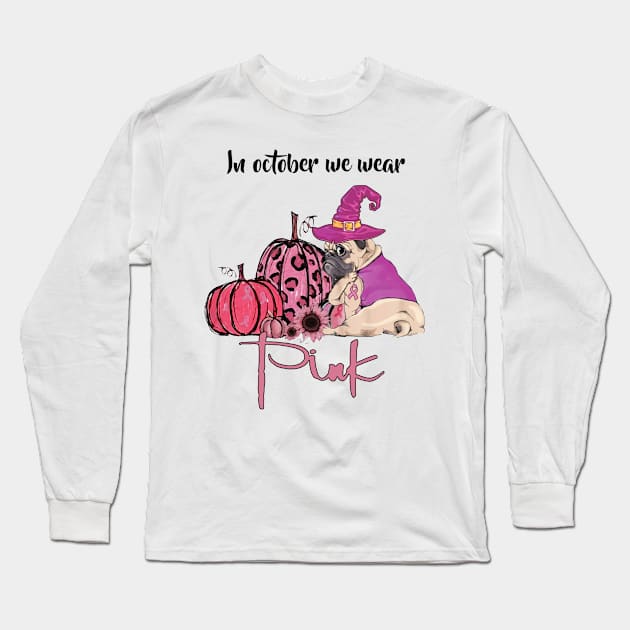 In October We Wear Pink Dog Mom - Pitbull Pumpkin Halloween Long Sleeve T-Shirt by Tiennhu Lamit19